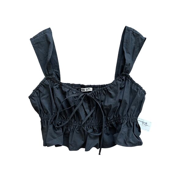 NWT $245 Ciao Lucia Cinetta Crop Tank Top Black Poplin Ruffle Ron Herman M - Picture 5 of 8